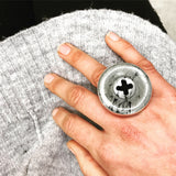 grey & black argillite button ring -large