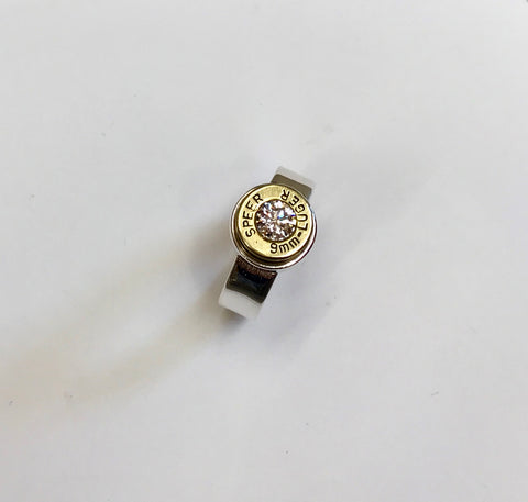 lady hunter ring - med band, small bullet clear zirconia