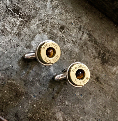 bullet cufflinks (tiger eye inlay)